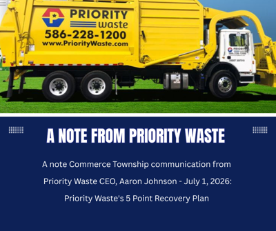 Service Recovery Plan Update from Priority Waste