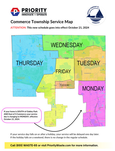 Trash Pick up Day Map for Commerce Township