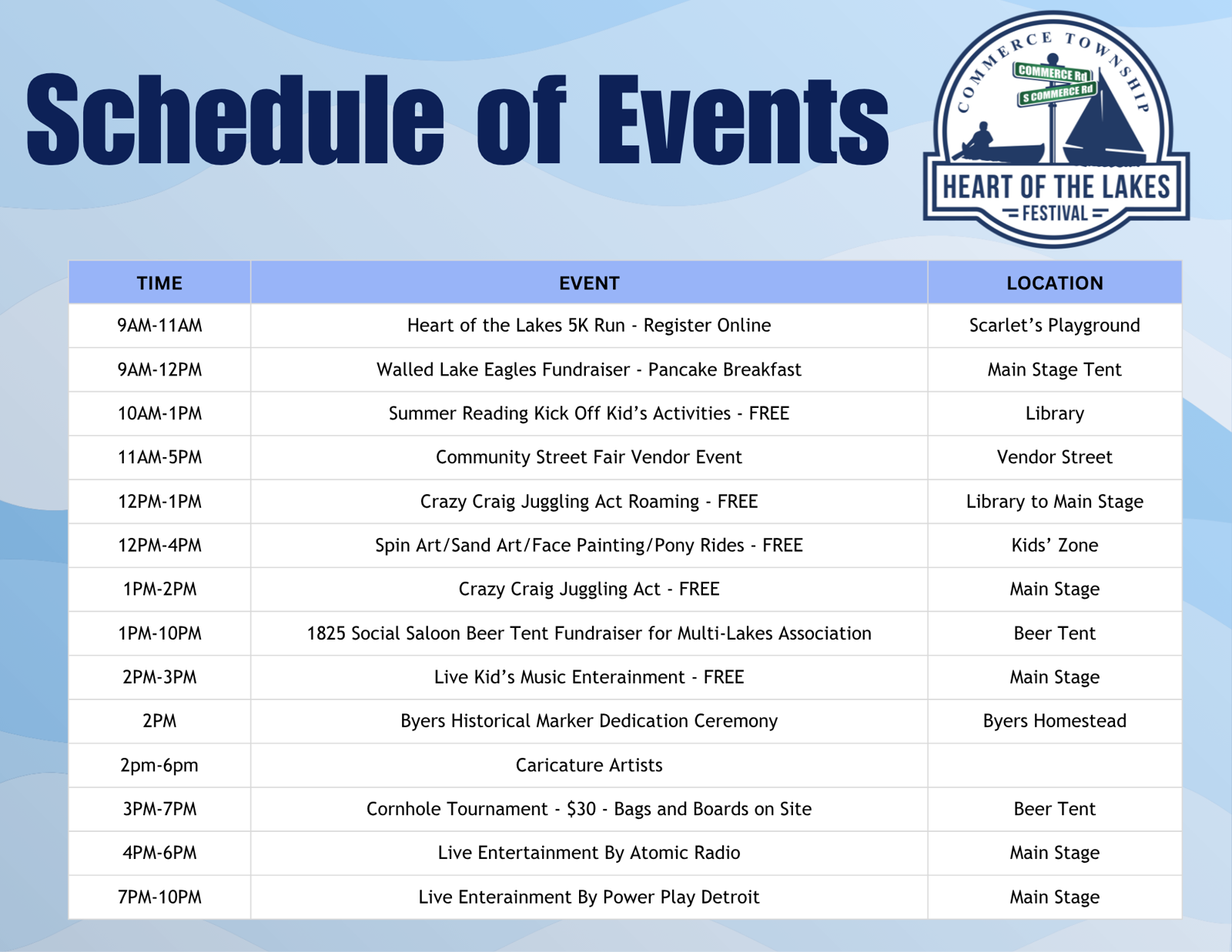 Heart Of The Lakes Schedule Of Events 6.9.26
